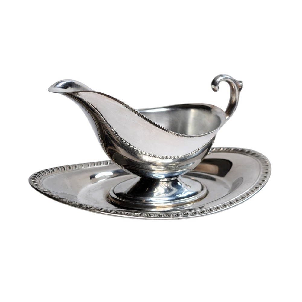 Vintage English Silver Mfg Corp Silverplate Gravy Boat & Detached Underplate USA